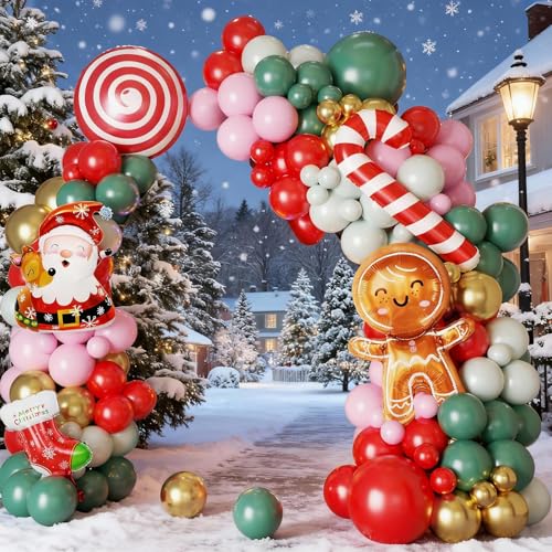 Christmas Balloon Arch Kit Pink Green, 108 Pcs Gingerbread Decorations