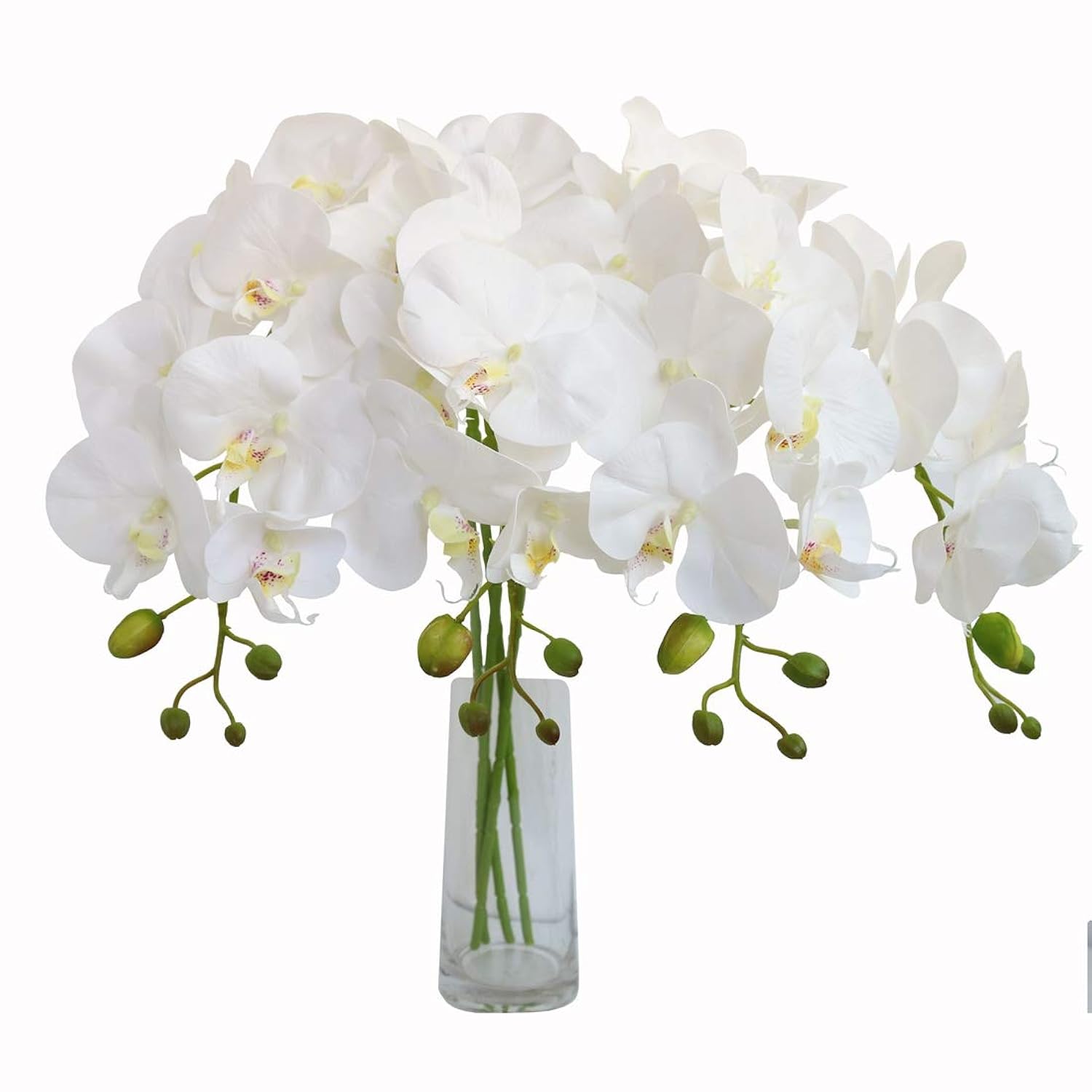 4Pcs Real Touch Orchid Flowers Artificial Branches Green Stems Arrangement For Wedding Home Garden Decoration (White)