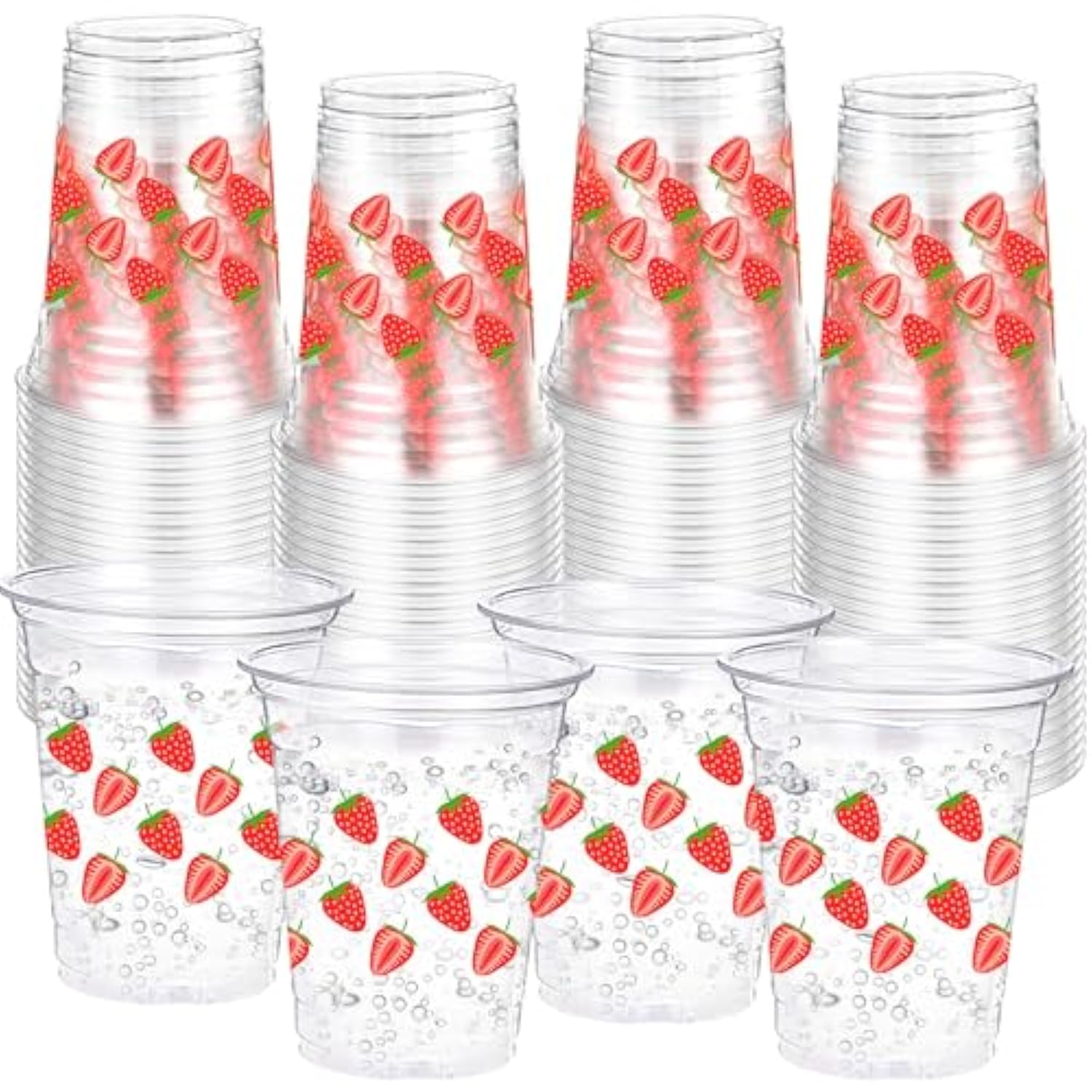 100 Pack Strawberry Plastic Cups 16 Oz Red Strawberry Disposable Clear Fruit Cups For Birthday Baby Shower Summer Party Supplies Favors