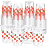 100 Pack Strawberry Plastic Cups 16 Oz Red Strawberry Disposable Clear Fruit Cups For Birthday Baby Shower Summer Party Supplies Favors