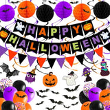 70Pcs Halloween Party Decorations Set with Banner Bat Stickers Garland Balloons Decor