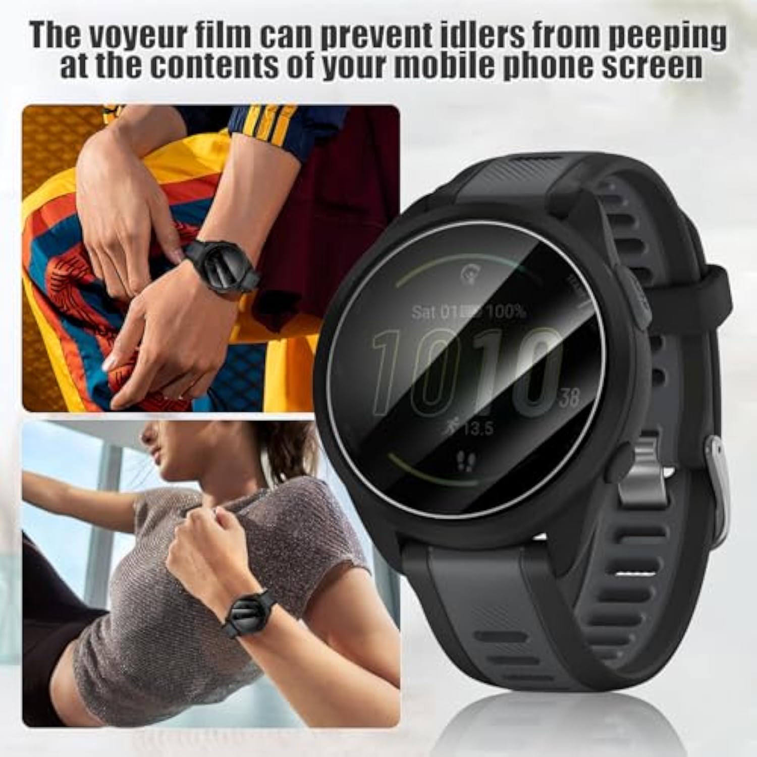 3 Pack Privacy Screen Protector For Garmin Forerunner 165 Smartwatch, [Anti-Spy Tempered Glass] Easy Install, 9H Tempered Glass Protective Film For Garmin Forerunner 165