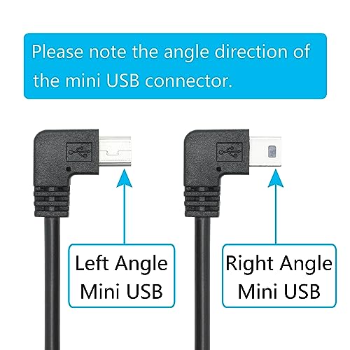 Dash Cam Mini Usb Power Cable 11Ft, Right Angle 90 Degree Mini Usb With Dual Usb Port Fast Power Supply, For 12V-24V Car And Truck Dash Cam, Gps Navigator, Mp3 Player And Other Usb Devices