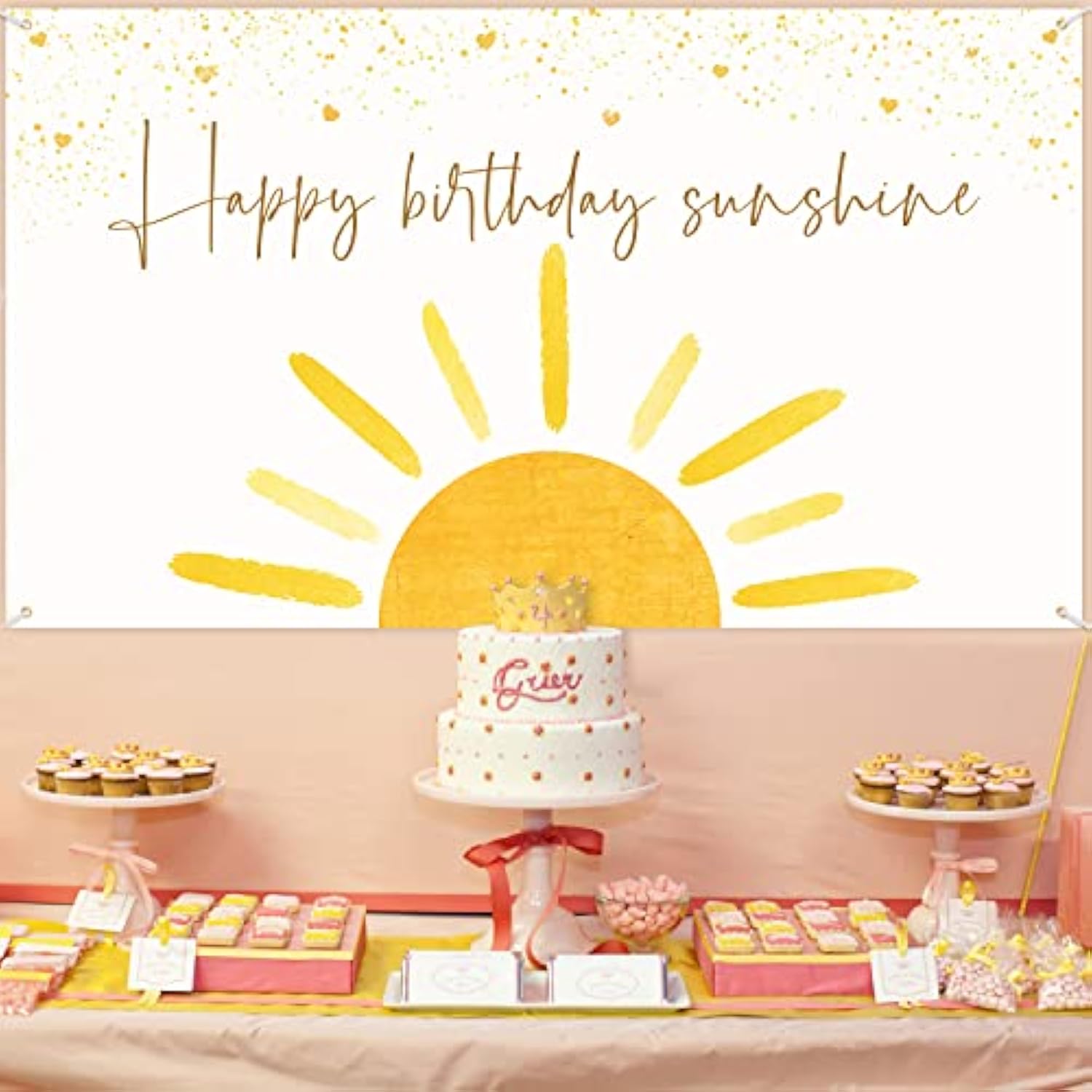 Boho Sun "Happy Birthday" Backdrop, Sunshine Theme for First Trip Around the Sun Party