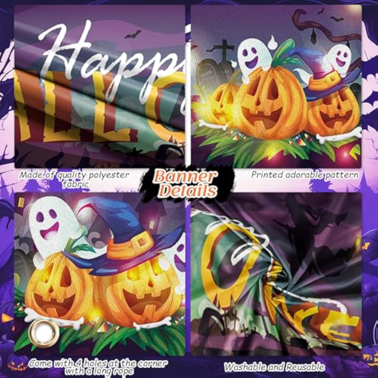 Extra Large Halloween Banner: 9.8ft Fabric Yard Sign, Spooky Decor
