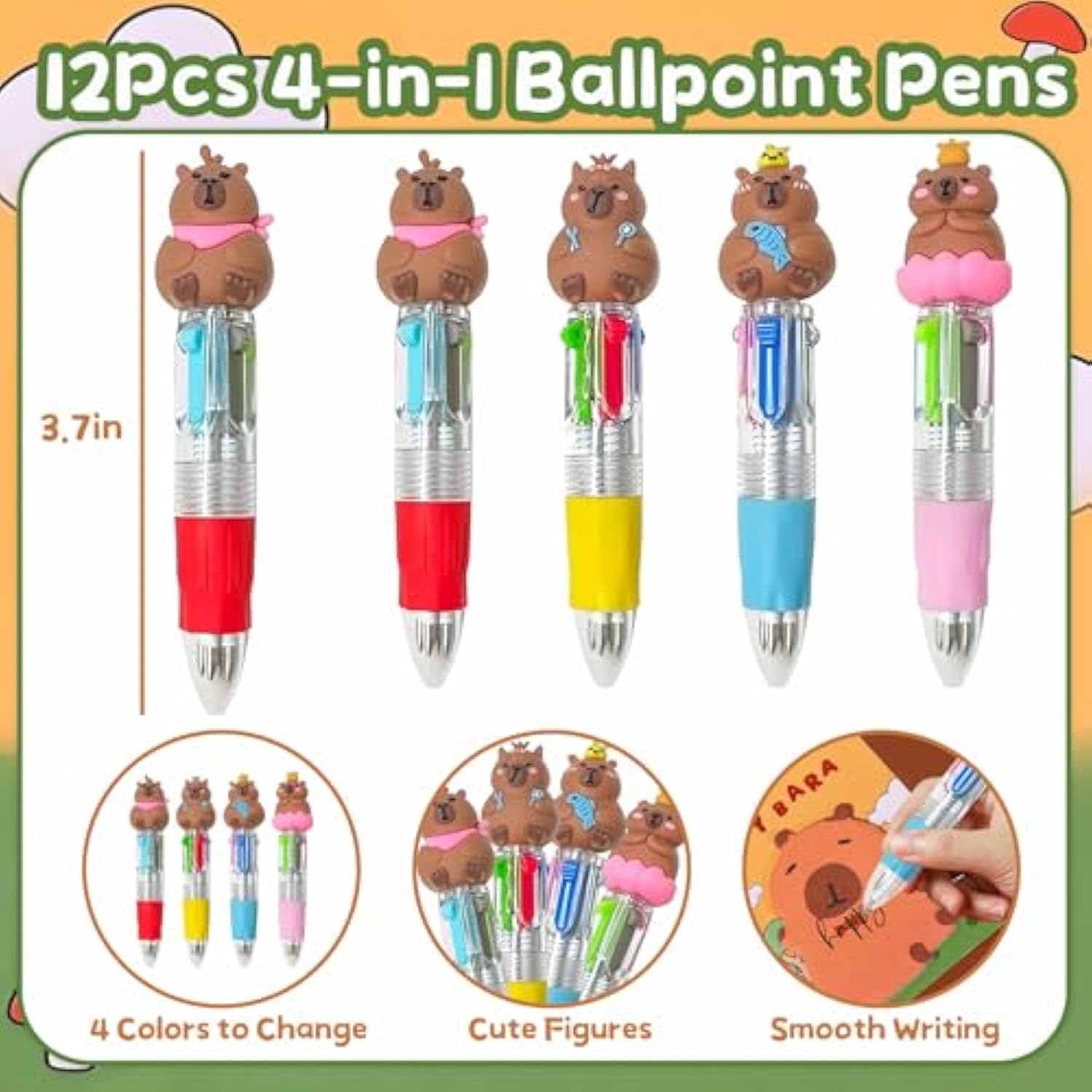 122Pcs Capybara Party Favors, Goodie Bags Stuffers For Kids With 4-In-1 Ballpoint Pens Sticky Notes Erasers Stampers Stickers, Capybara Stuff For Capibara Birthday Party Decorations
