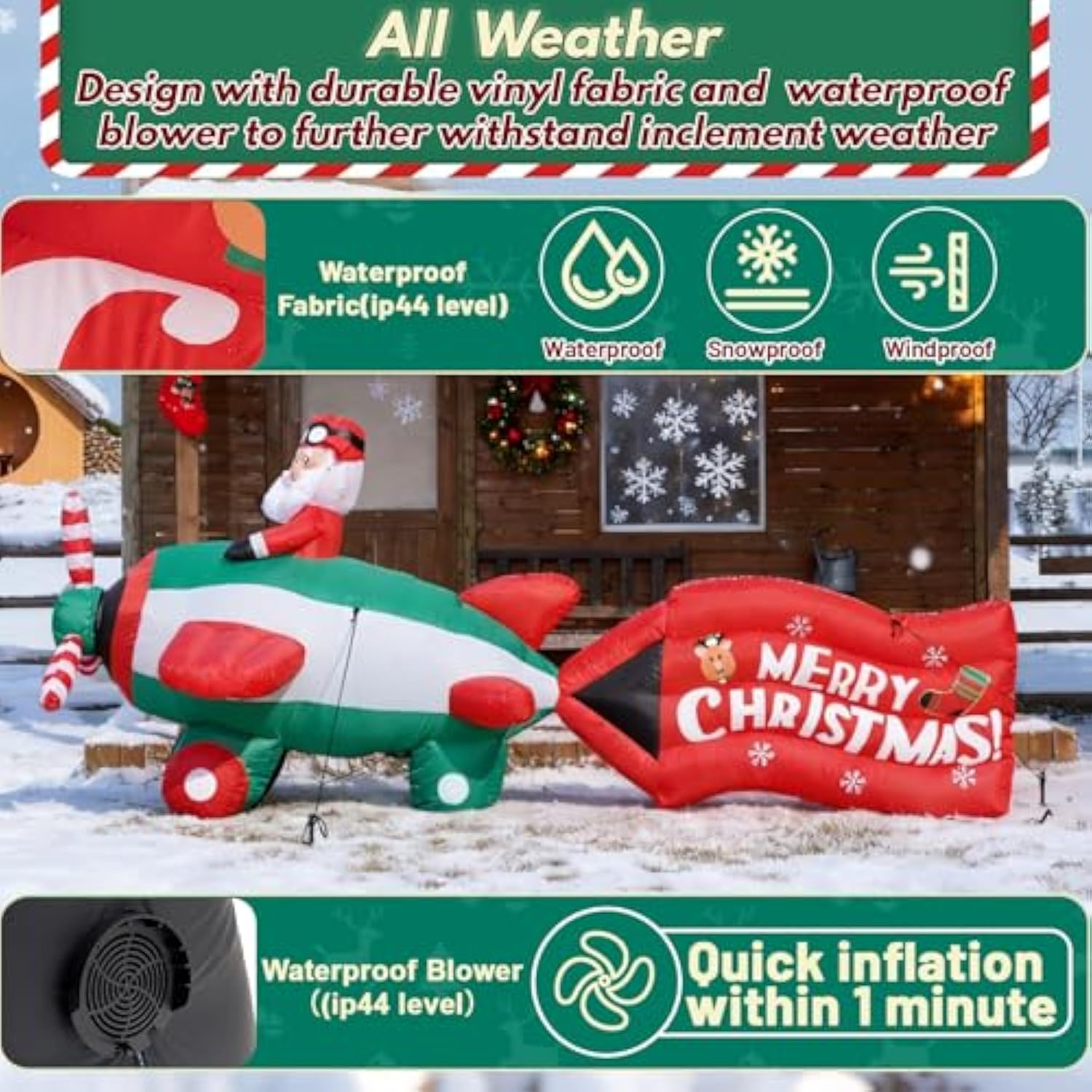 10.5Ft Christmas Inflatables Santa On Airplane With Rotating Propeller & Led Lights, Blow Up Outdoor Indoor Decor For Ch
