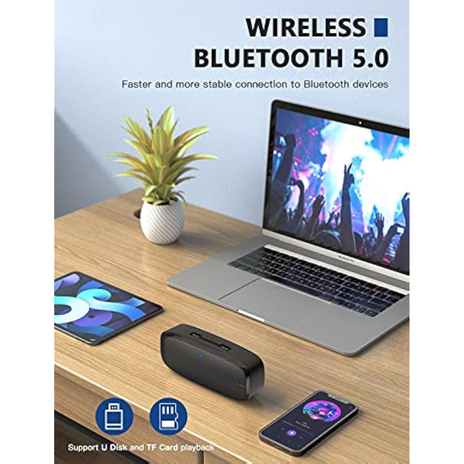 Bluetooth Speaker, Wireless Portable Speaker With Loud Stereo Sound, Rich Bass, 12-Hour Playtime, Built-In Mic. Perfect For Iphone, Samsung And More