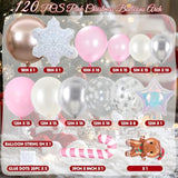 Pink And Silver Balloon Arch Kit, 120 Pcs White Valentines Balloons With 4D Rose Gold Iridescent Snowflake Balloons For Winter Wonderland Girls Princess Birthday Decor