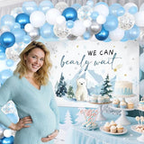 Polar Bear Baby Shower Decorations Polar Bear Theme We Can Bearly Wait Backdrop with Blue White Balloon Garland Arch Kit for Boys Girls Winter Wonderland Baby Shower Supplies