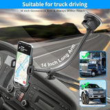 14'' Gooseneck Car Phone Holder,Heavy Duty Phone Holder For Truck, [Flexibile Long Arm] [Anti Shake Stabilizer]Windshield Car Phone Mount Suction Cup,Fit For Iphone, Samsung &Other Cellphone