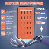 Multi Usb Charger Station, 20-Port 100W/20A Multiport Usb Charging Station With Auto Detect With Type-C 3A For Smartphone Tablets Multiple Devices