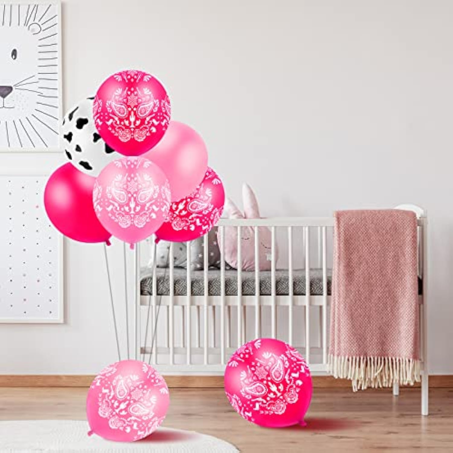 60 Pcs Cowgirl Balloons Bandana Western Cowgirl Party Decorations Cow Animal Print Balloons For Baby Shower Birthday Supplies, 12 Inch(Pink)