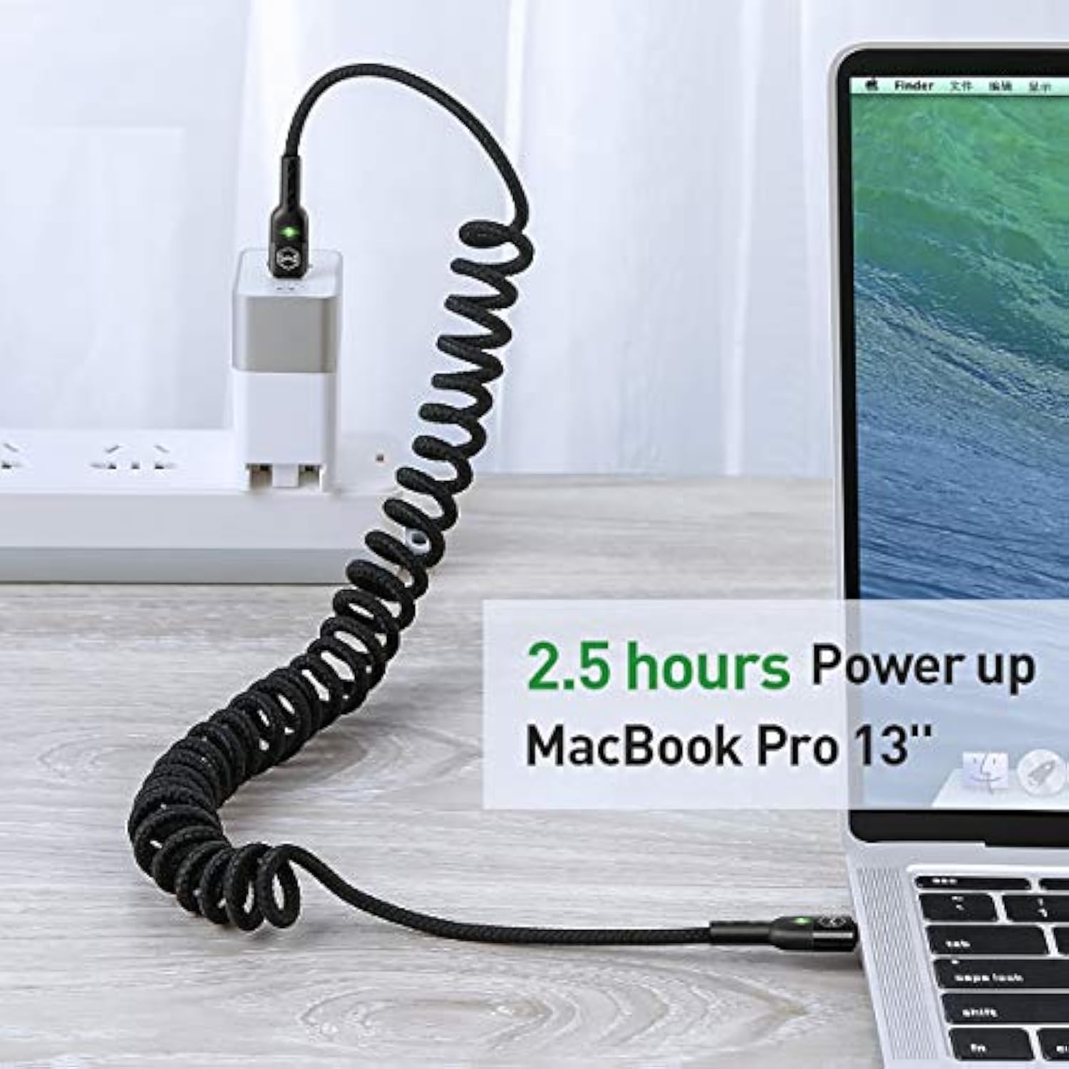 Coiled Usb Type C Cable, Usb C To Usb C Cable (6Ft 60W) Scalable Spring Pd Typ