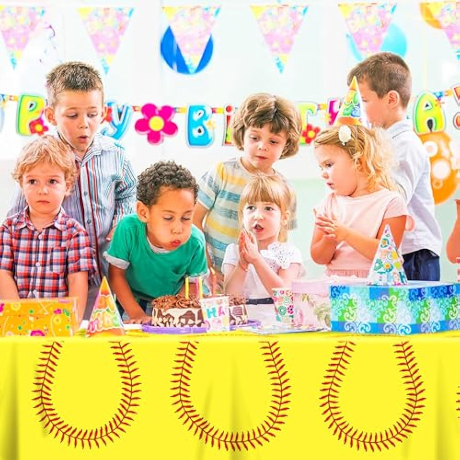 2Pc Softball Party Tablecloths Plastic Cover 54x87In Sports Party Decor