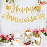 Pre-Strung Glitter Gold Happy Anniversary Banner Wedding Decor