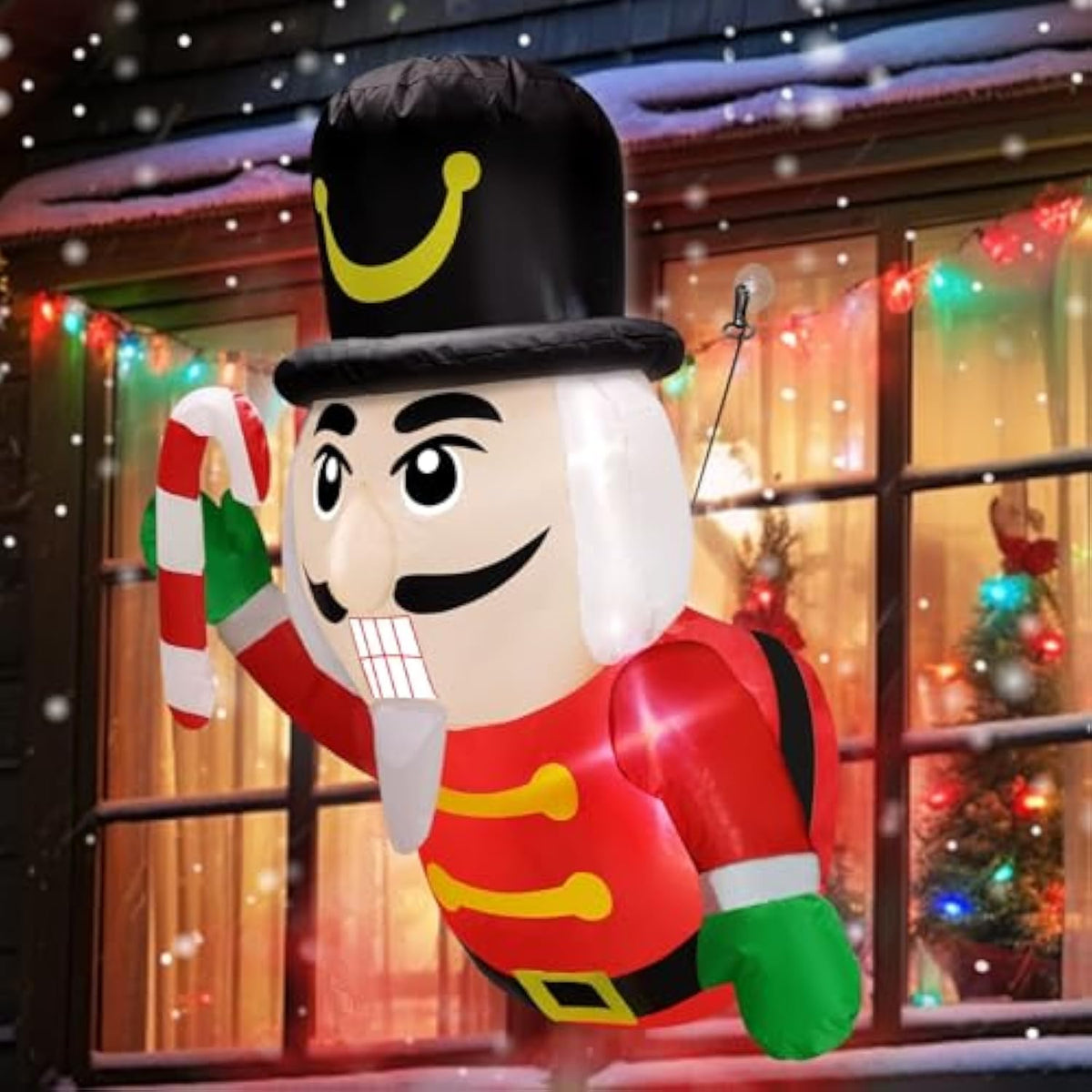 3.5 Ft Christmas Inflatable Nutcracker With Led Lights Window Decor Red Cool White