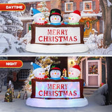 7Ft Christmas Inflatable Snowman Yard Decoration With Led Lights - Merry Christmas Sign Trio, Outdoor Xmas Blow Up Decor