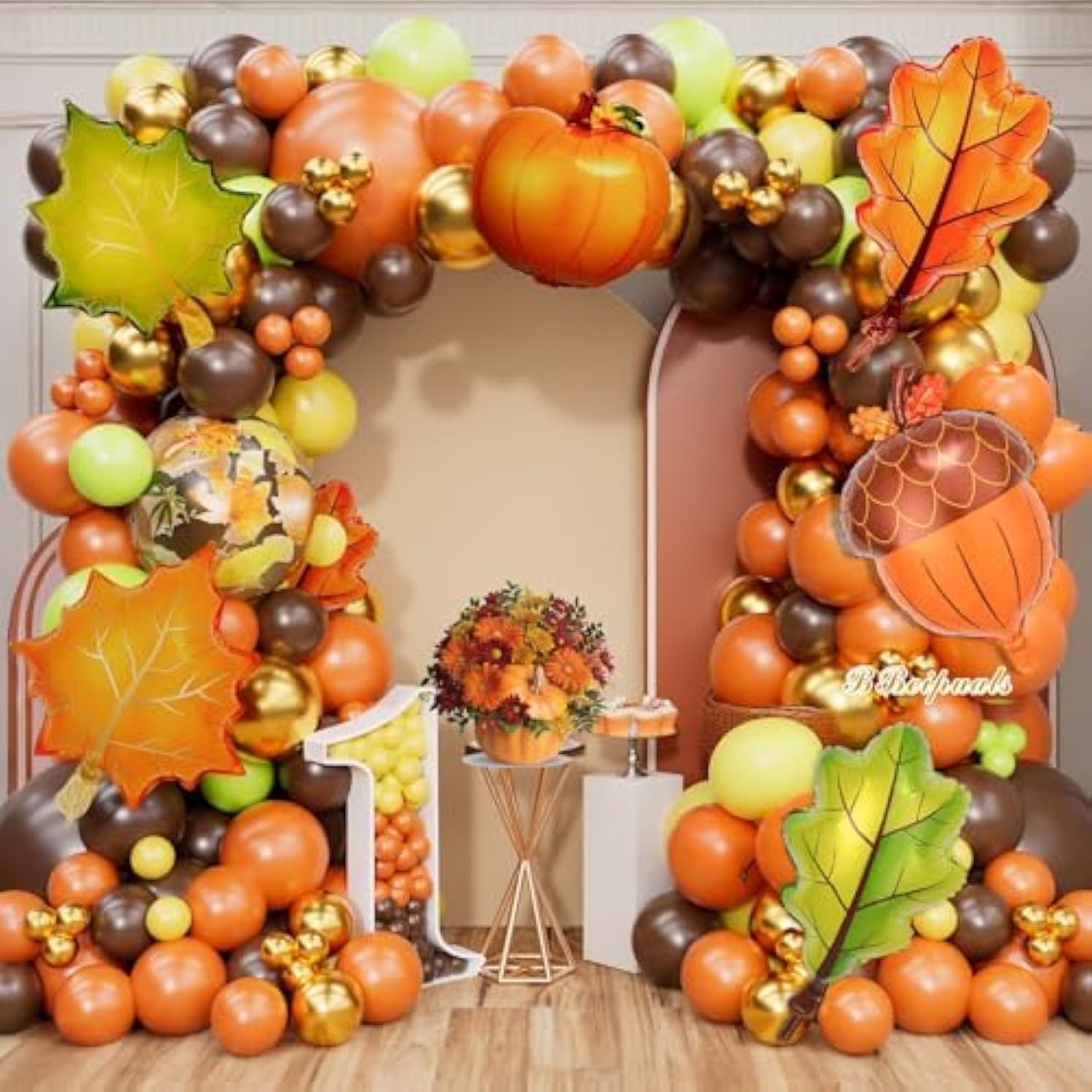 158PCS Fall Balloon Arch Kit with Pumpkin Acorn Maple Leaf Balloons for Thanksgiving