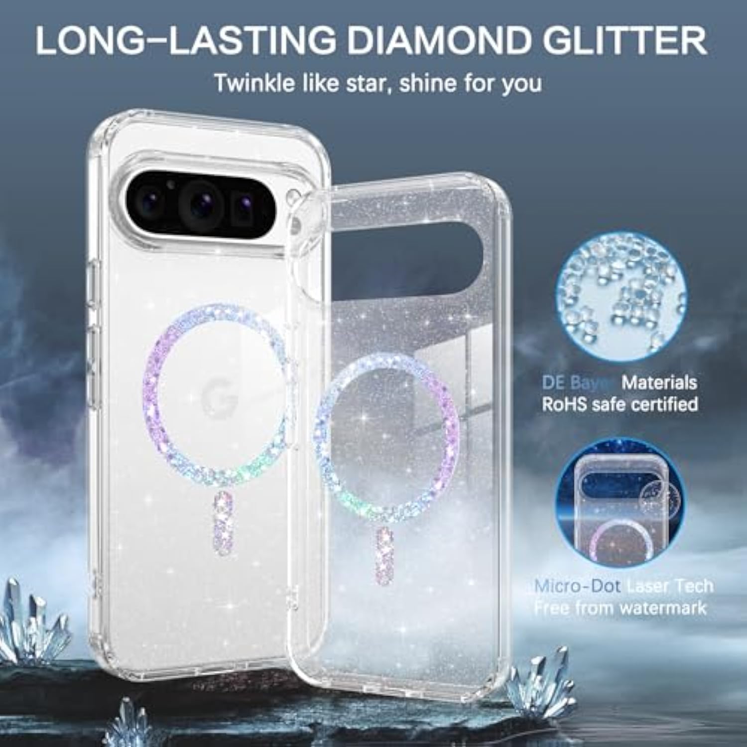Magnetic For Google Pixel 10 Pro Case, Clear Crystal Glitter Bling Phone Case Pixel 10 Pro [Compatible With Magsafe], Shockproof Sparkly Cute Women Girl Cover For Pixel10 Pro, Glitter Clear