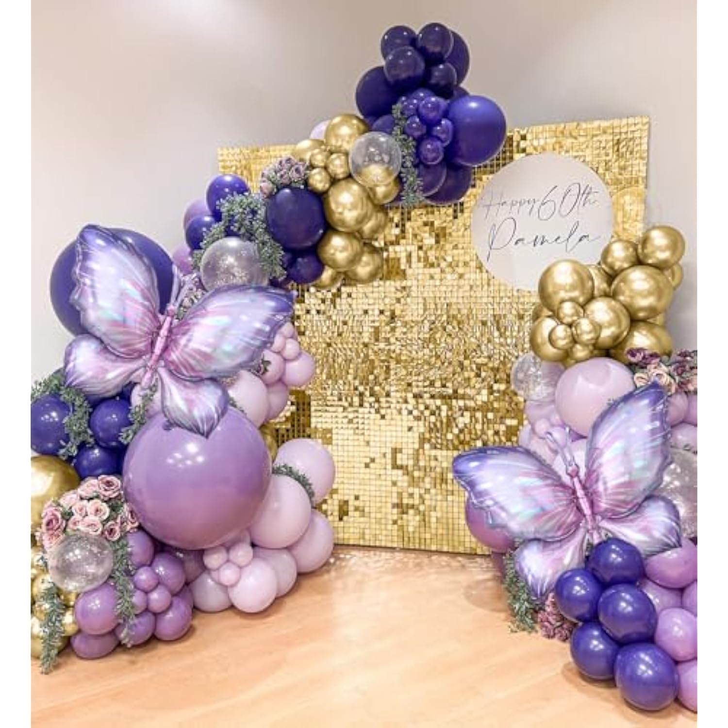 158pcs Purple Butterfly Balloon Arch Kit with Chrome Gold & Foil Balloons