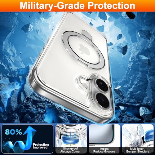 Magnetic Case for iPhone 17 Clear with Ring Holder Foldable Stand Metal Kickstand [Compatible with Magsafe], Slim Transparent Protective Phone Cover