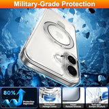 Magnetic Case for iPhone 17 Clear with Ring Holder Foldable Stand Metal Kickstand [Compatible with Magsafe], Slim Transparent Protective Phone Cover