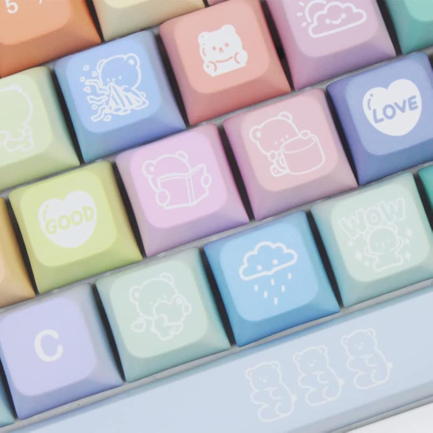 Pbt Xda Gradient Pink Cartoon Keycaps Set For Girl Boys Custom Keyboard For Ga