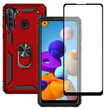 Samsung A21 Phone Case, Galaxy A21 Phone Case With Screen Protector, Military Grade Protective Cases With Ring For Samsung Galaxy A21 (Red)