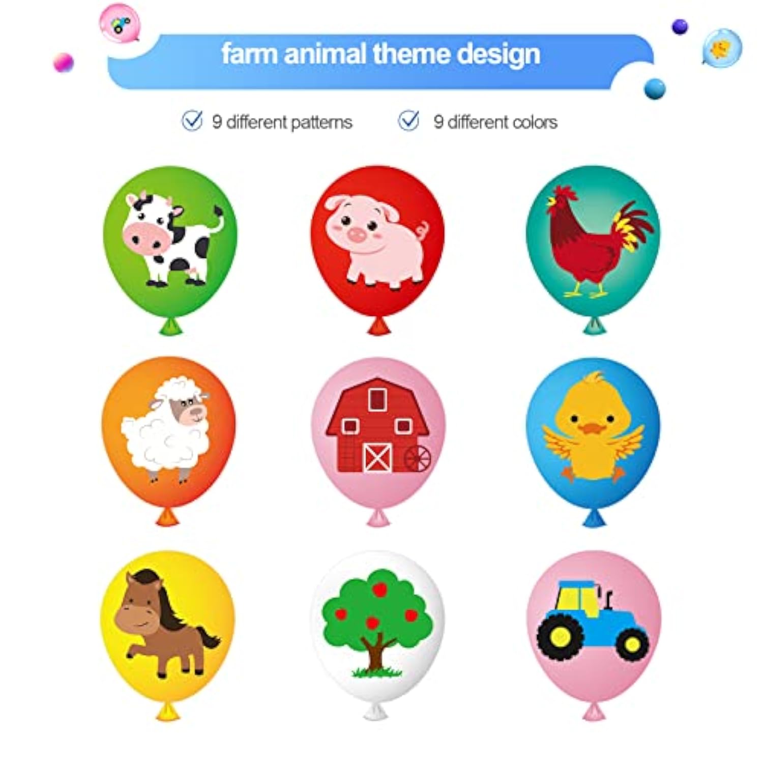 36 Pieces 12 Inch Farm Animal Balloons, Pig Cow Sheep Latex Balloons Tractor Barnyard Animal Farmhouse Party Decoration For Kids Baby Shower Farm Themed Birthday Party Favors Indoor Outdoor