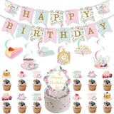 Birthday Party Decoration, Happy Birthday Banner Party Backdrop With Banner?Swirl?Honeycomb Balls?Circle Parper Garland For Girl Woman Pastel Festivals Party Decoration