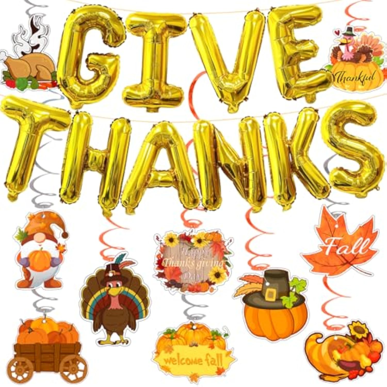 30 Pcs Give Thanks Balloons Banner Gold Foil Fall Friendsgiving Thanksgiving Party Decor
