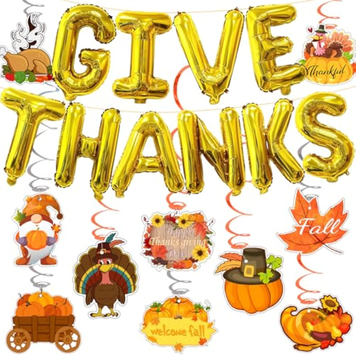 30 Pcs Give Thanks Balloons Banner Gold Foil Fall Friendsgiving Thanksgiving Party Decor