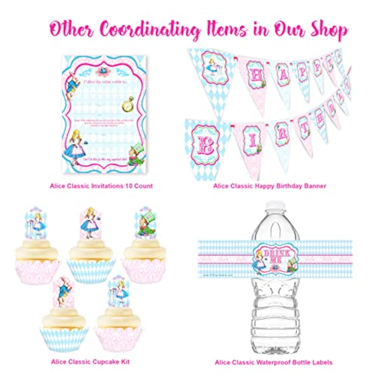 Alice In Wonderland Large Invitations - 10 Invitations + 10 Envelopes