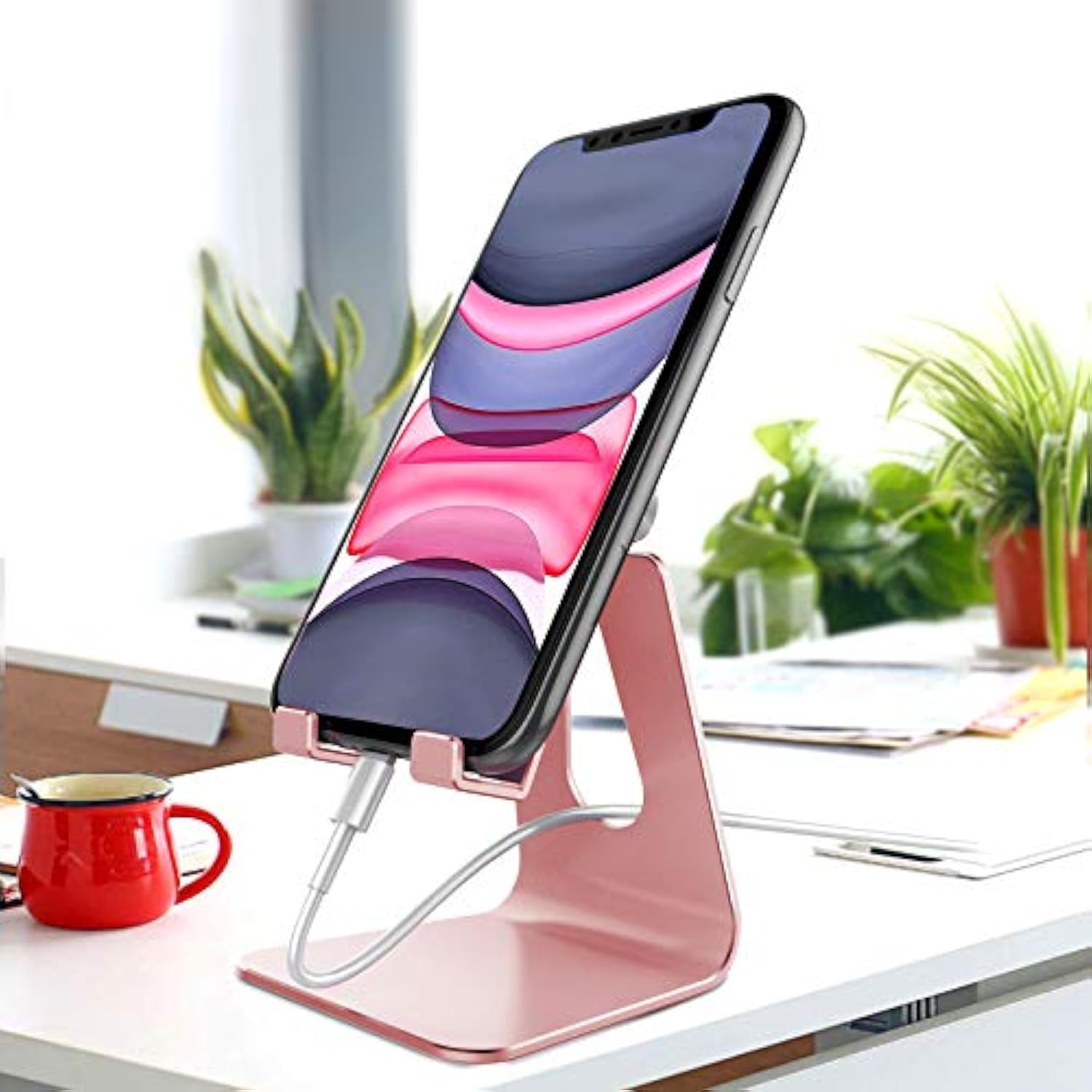Adjustable Cell Phone Stand, Phone Stand, Cradle, Dock, Holder, Aluminum Desktop Stand Compatible With Phone 16 15 14 13 12 11 Pro Max Plus Se, Accessories Desk, All Mobile Phonesrose Gold