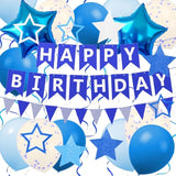 Blue Birthday Decorations For Boys - Happy Birthday Banner, Star Foil Balloons, Latex Balloons & Pennant Banner Set, For Boys' Birthday, Teen Celebration, And Any Blue Themed Party