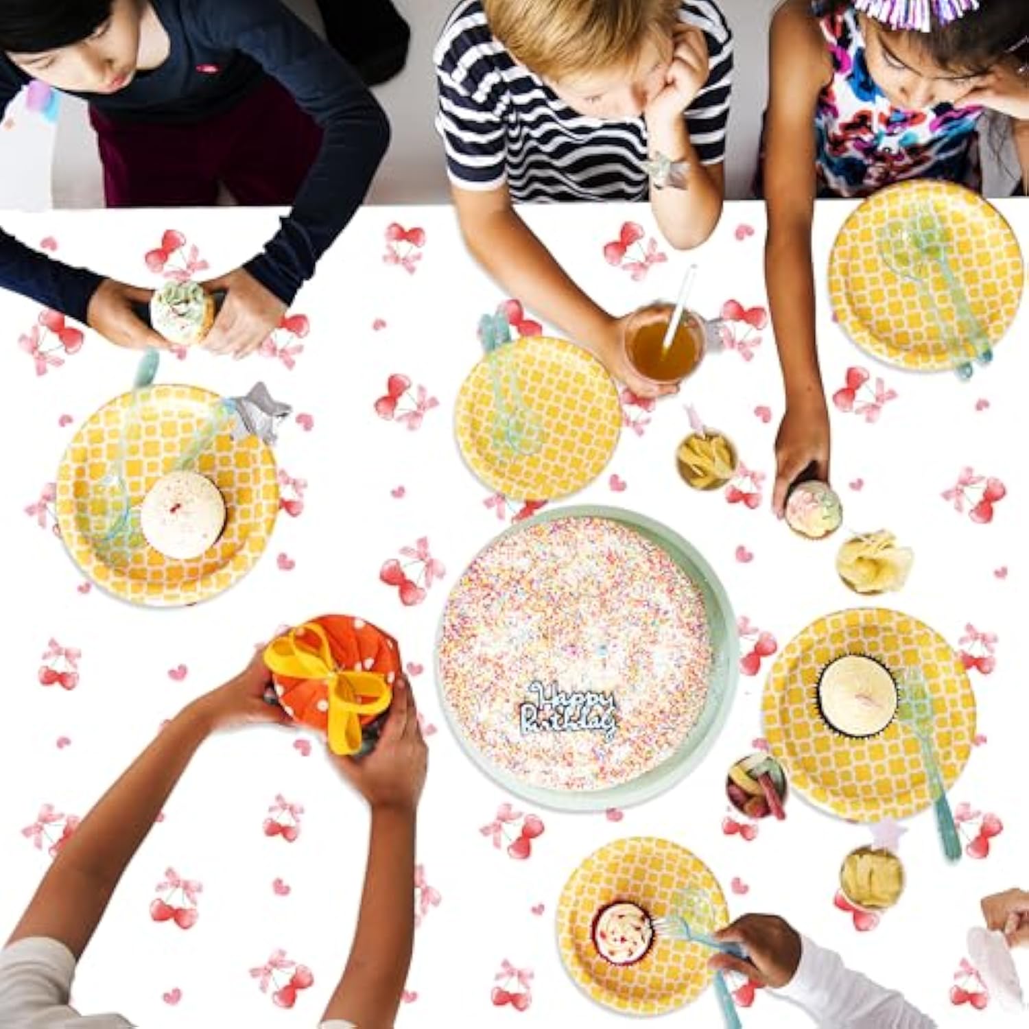 3Pcs Cherry Tablecloth Birthday Party Decoration, Cherry Plastic Tableclothes Disposable Waterproof Rectangle Bow Favor Tablecovers For Birthday Baby Shower Bridal Bachelorette Party Decor Supplies