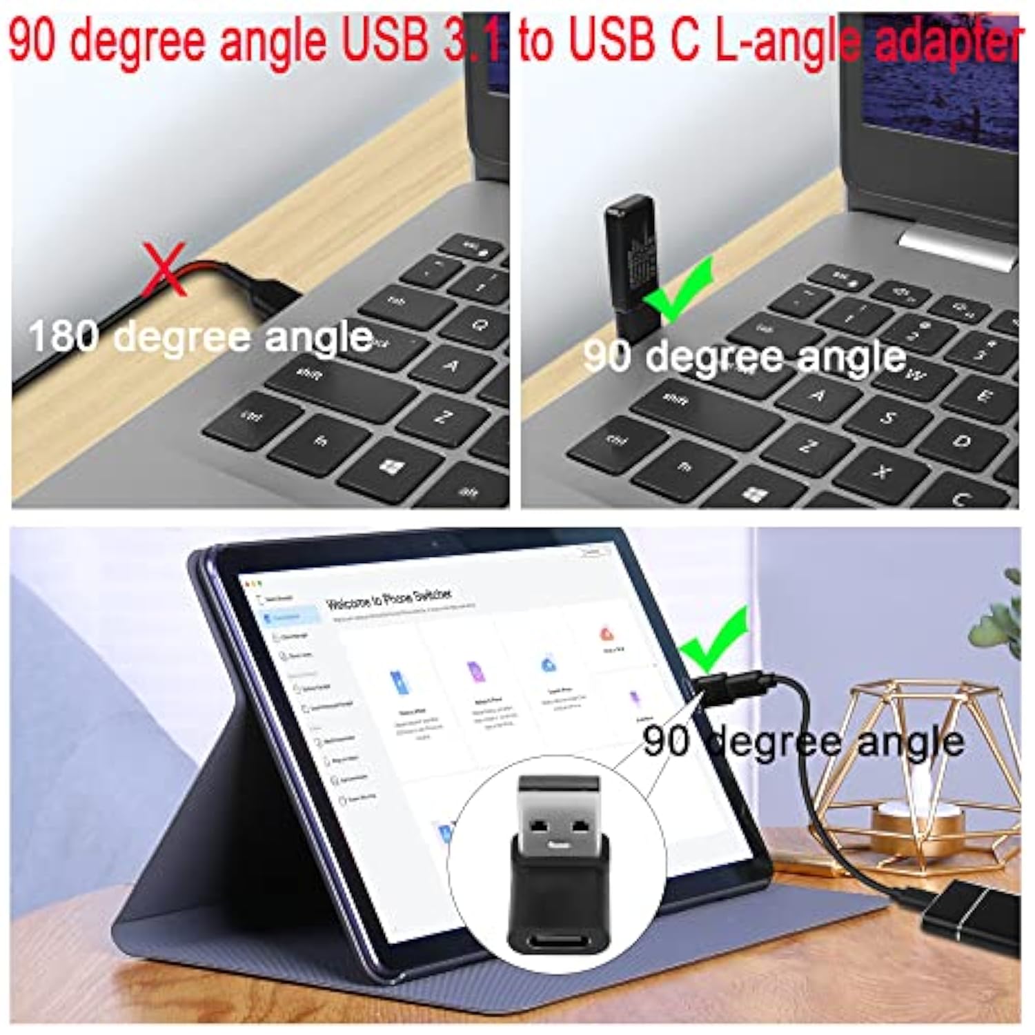10Gbps Usb 3.1 To Usb C 90° Angle Adapter Usb A Male To Usb C Female L-Shaped