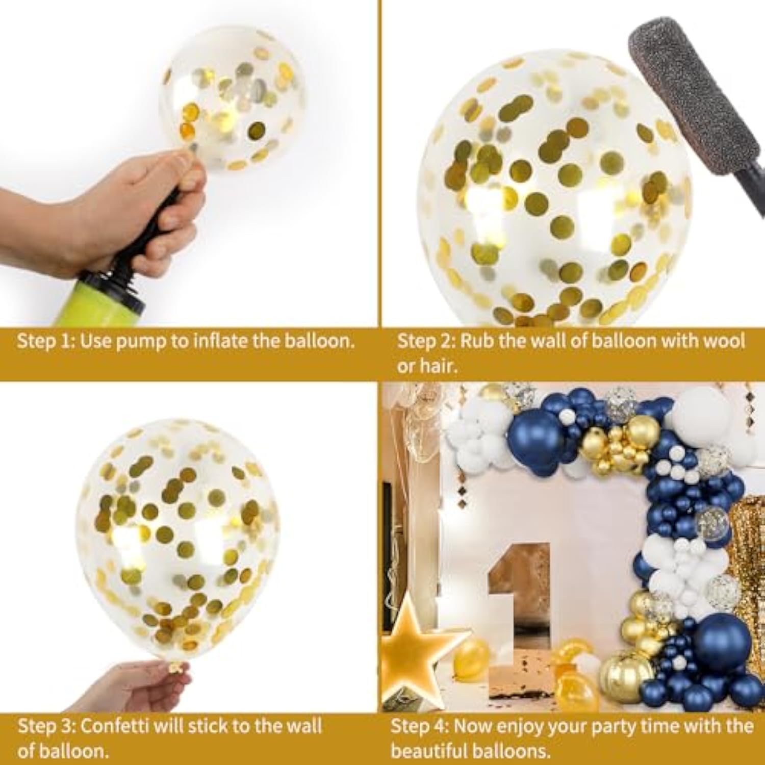 174Pcs Navy Blue Gold Balloons Garland Arch Kit, Metallic Gold Latex White Confetti Mixed Sizes Balloons Foil Balloons For Baby Shower Birthday Party Wedding Graduation Decoration