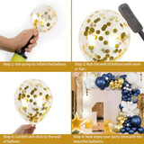 174Pcs Navy Blue Gold Balloons Garland Arch Kit, Metallic Gold Latex White Confetti Mixed Sizes Balloons Foil Balloons For Baby Shower Birthday Party Wedding Graduation Decoration