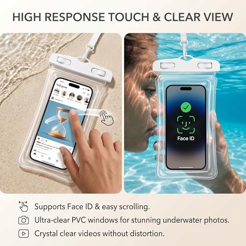 [2 Pack] Universal Floating Waterproof Phone Pouch, IP68 Water Proof Case for All Phones with Detachable Lanyard - Perfect Beach Cruise Essentials