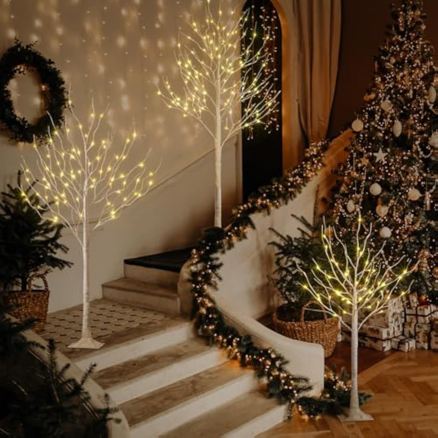 Led Birch Tree Light Set - 4Ft, 6Ft, 8Ft Trees With Warm White Lights - Indoor Outdoor Christmas Wedding Party Decorations (3-Pack)