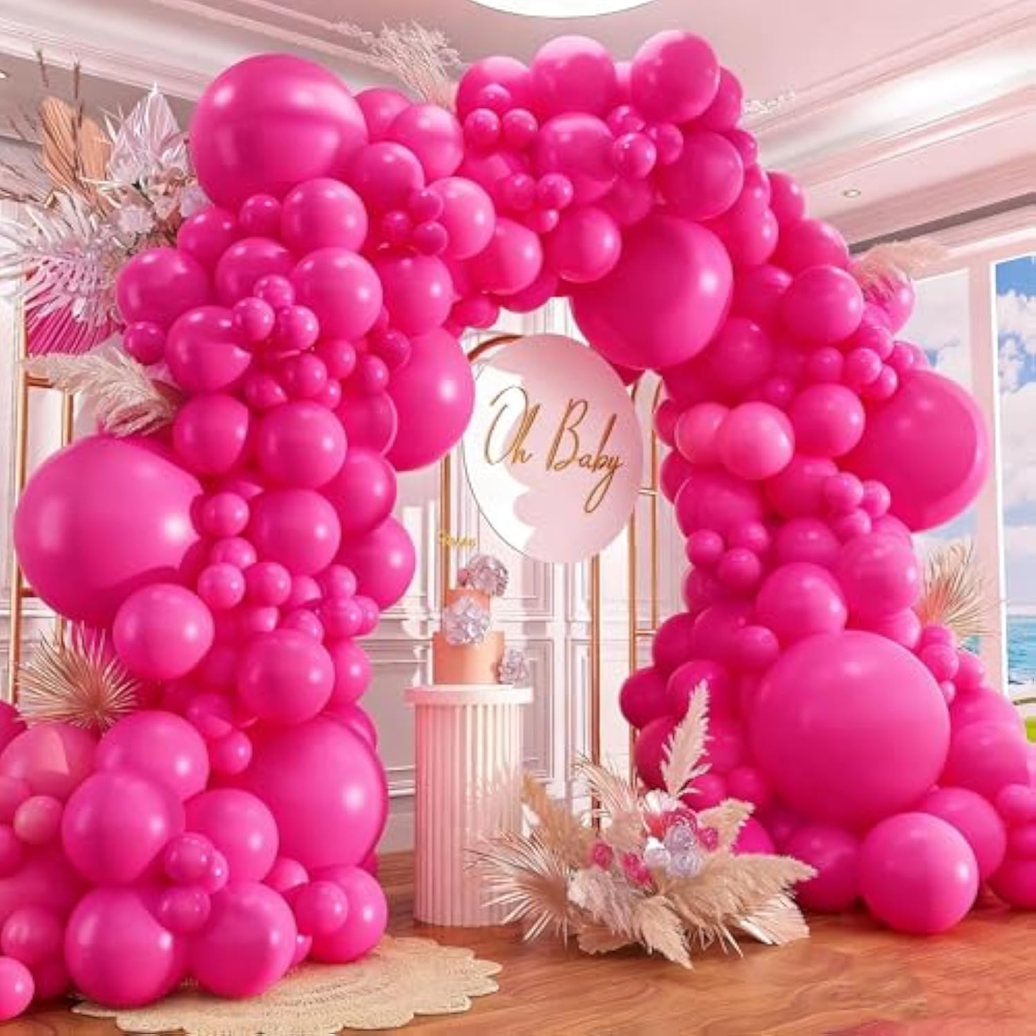 412Pcs Hot Pink Balloon Garland Arch Kit 18 12 10 5 Inch Different Sizes Matte Latex Balloons For Valentine'S Day Baby Shower Birthday Wedding Princess Theme Party Decoration