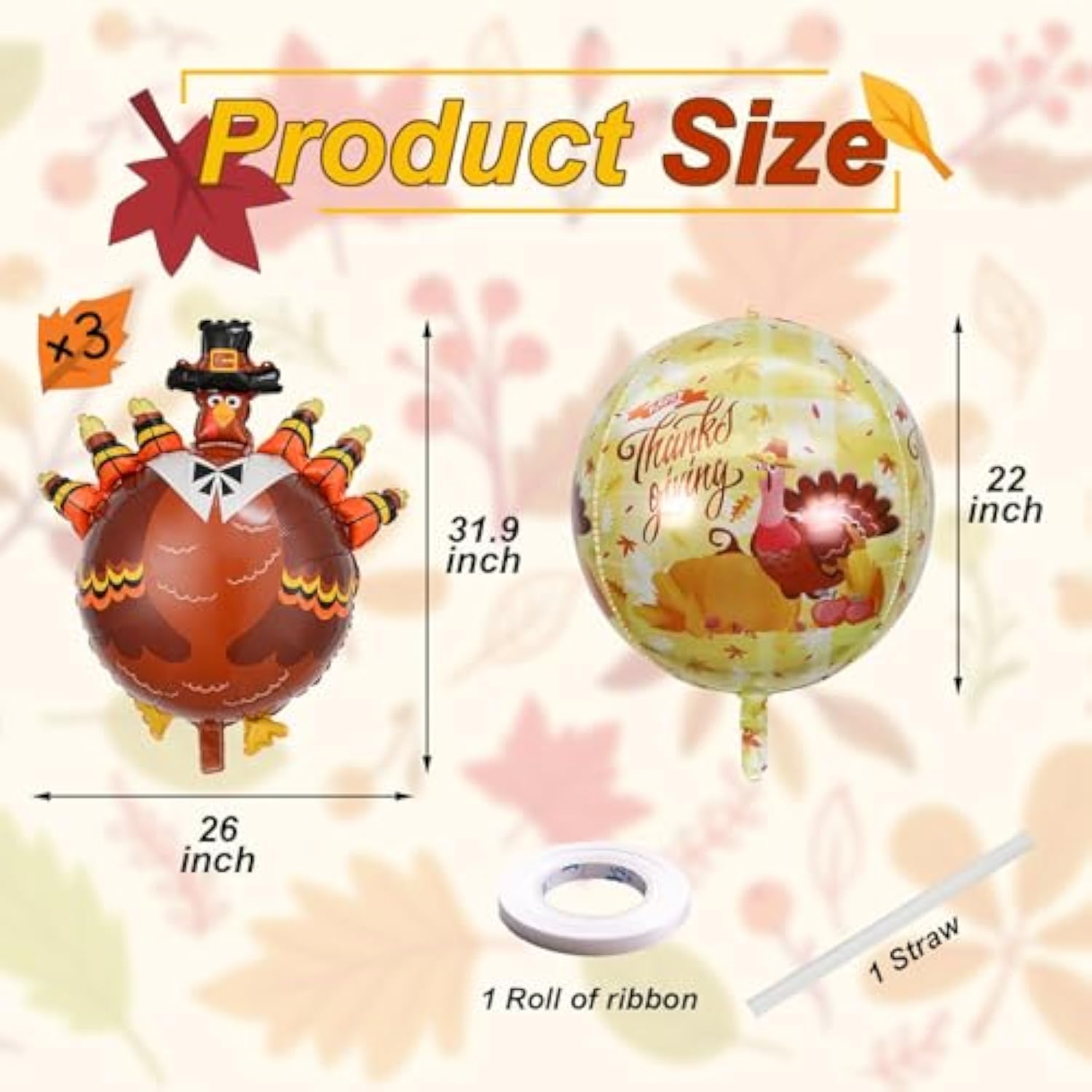 Happy Thanksgiving Balloons Set 6Pcs Turkey Foil Balloons for Indoor Party Decor