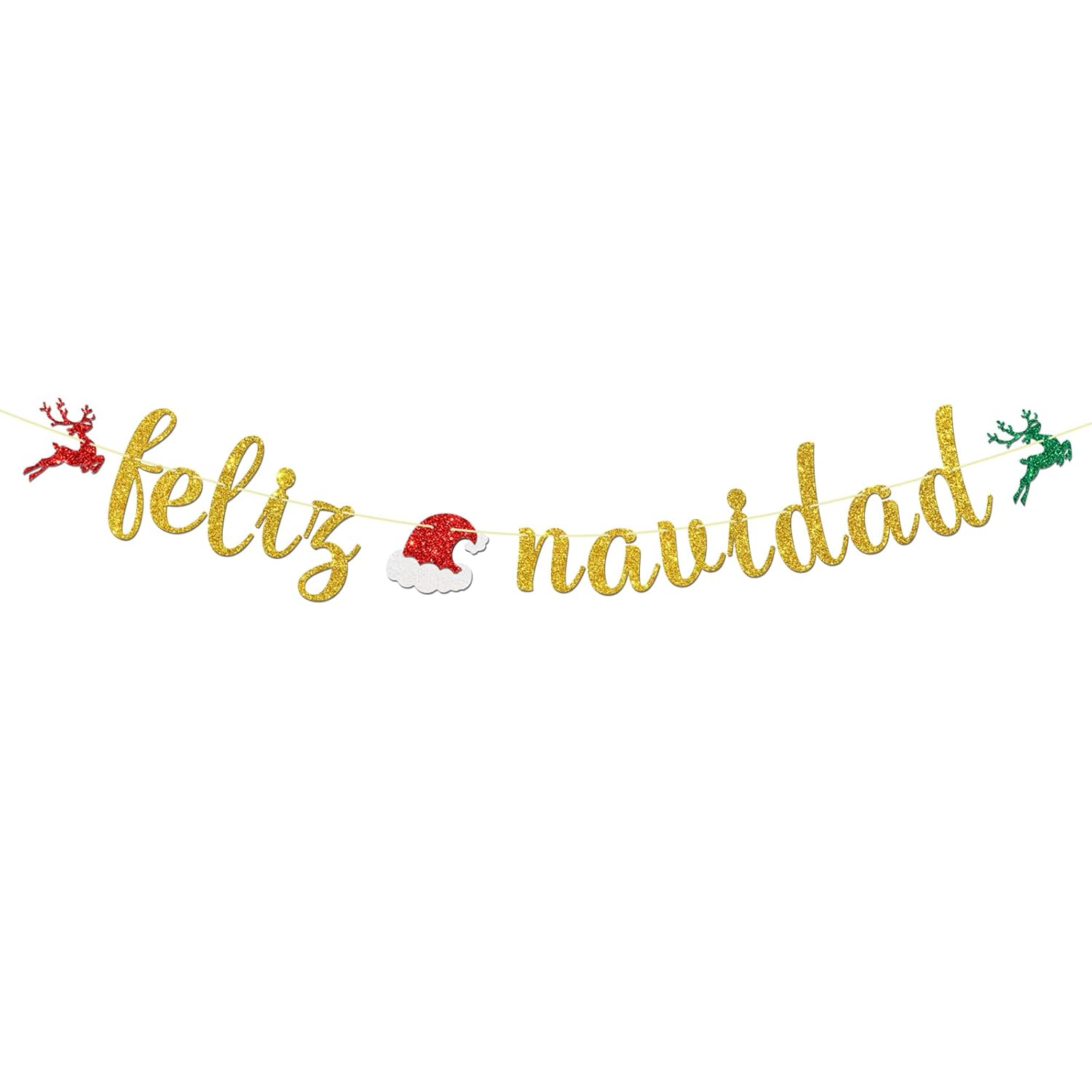 Feliz Navidad Banner - Spanish Merry Christmas Party Decor - Mexican New Year Banner, Mexican Winter Holiday Christmas Party Decorations, Gold Glitter