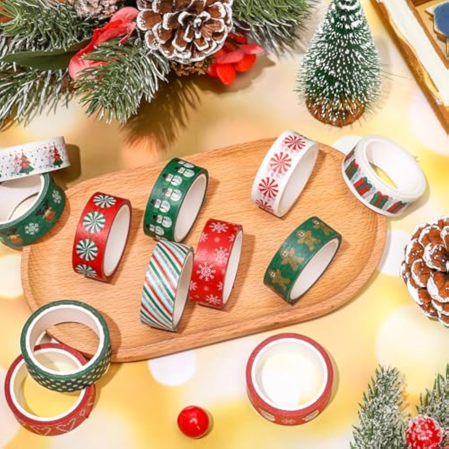 12 Rolls Christmas Washi Tape Red Green Xmas Tree Snowman Santa Candy Cane Decorative Masking Tape For Scrapbook Journal Diy Art Craft Gift Wrapping