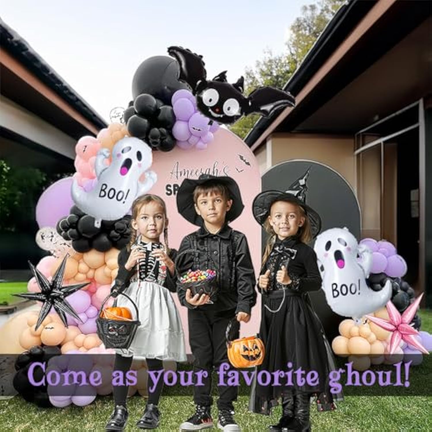 Halloween Balloon Arch Kit – Pink Black Purple with Bat & Ghost Balloons