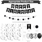 Black & Silver Happy Birthday Decorations, Banner, Swirls, Balloons & Party Supplies