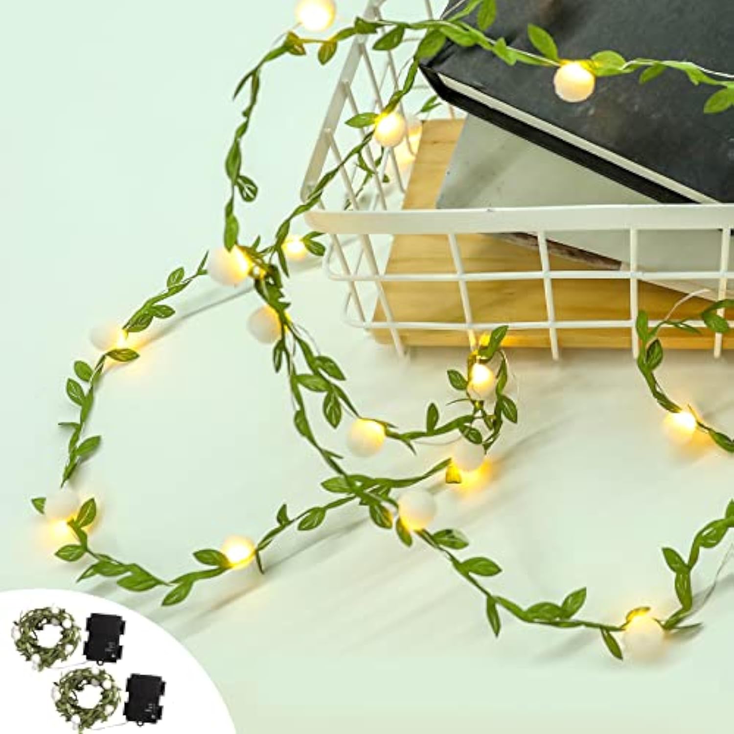 2Pack Ivy - Fairy String Lights With Green Leaf Garland With White Berry Battery Powered Light For Indoor Outdoor Christ