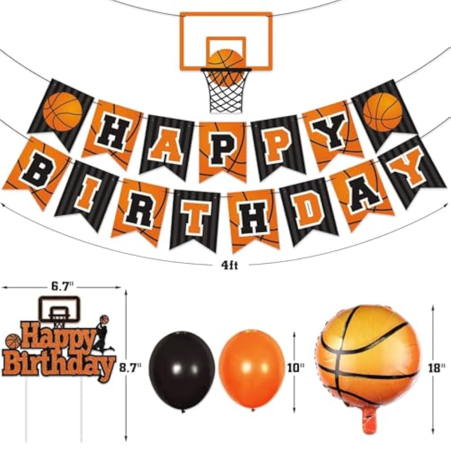 Basketball Birthday Party Decorations – Slam Dunk Banner, Cake Toppers & Photo Props for All Ages